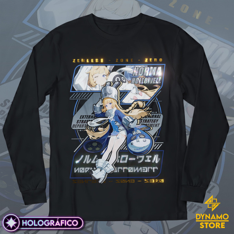 Norma Hollowell - Zenless Zone Zero - Polera Manga Larga Holográfica - MYTHRIL PRINT