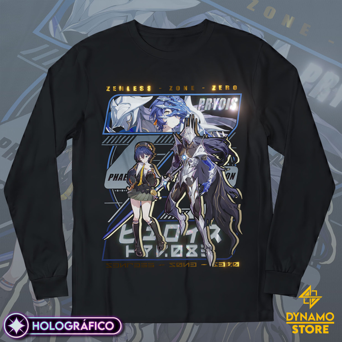 Pyrois Belle - Zenless Zone Zero - Polera Manga Larga Holográfica - MYTHRIL PRINT
