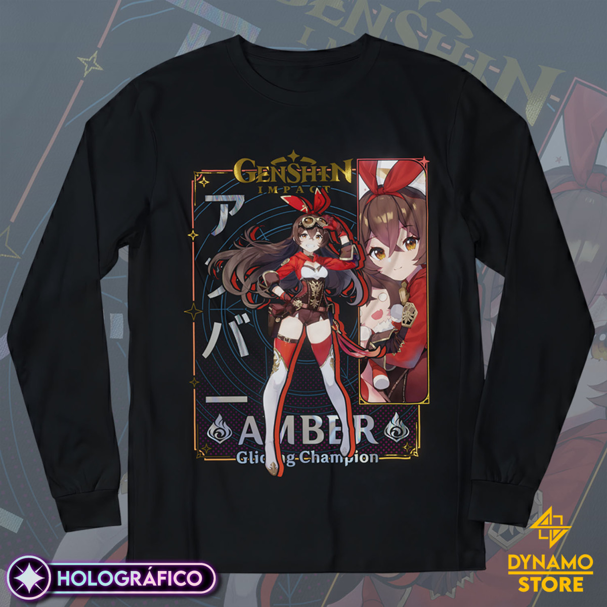 Amber - Genshin Impact - Polera Manga Larga Holográfica - MYTHRIL PRINT