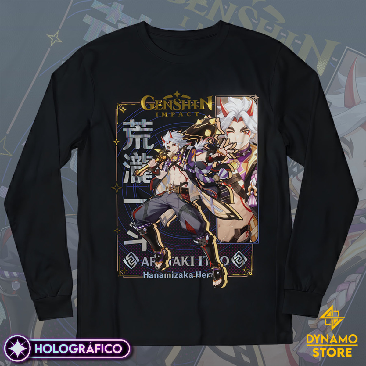 Arataki Itto - Genshin Impact - Polera Manga Larga Holográfica - MYTHRIL PRINT