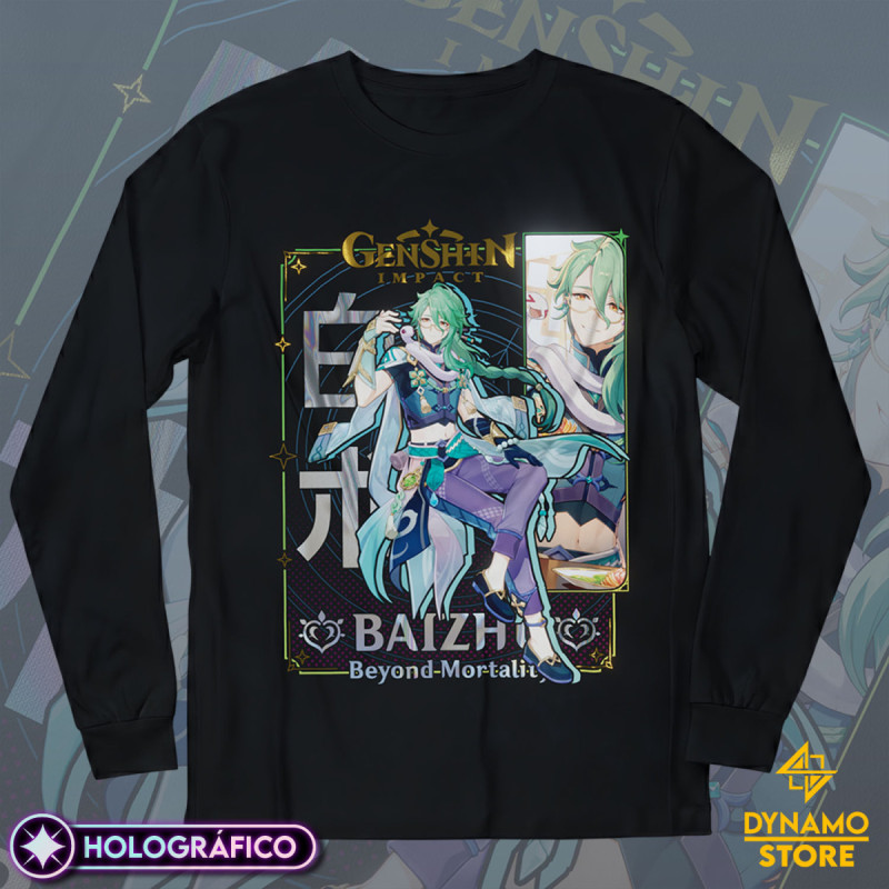 Baizhu - Genshin Impact - Polera Manga Larga Holográfica - MYTHRIL PRINT