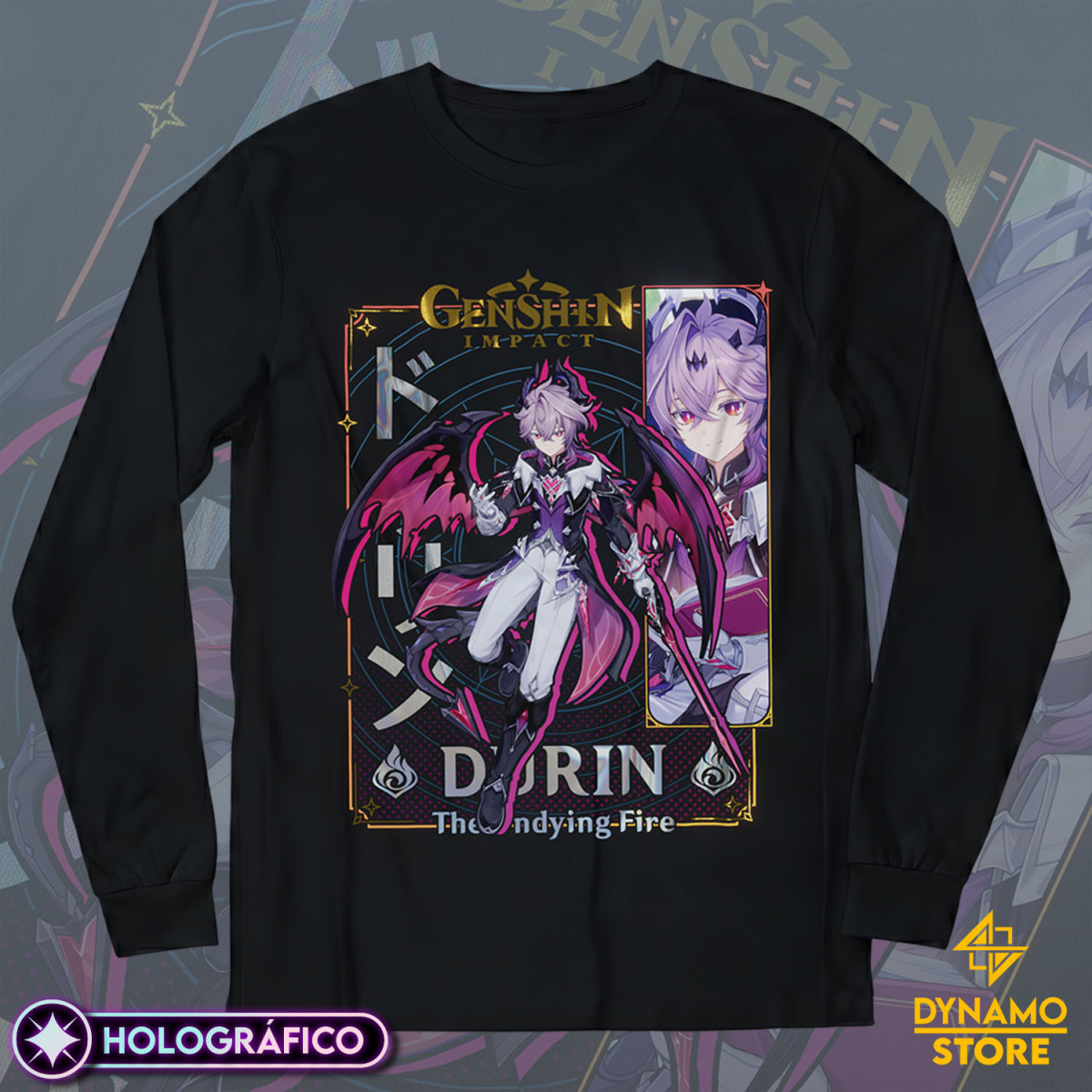 Durin - Genshin Impact - Polera Manga Larga Holográfica - MYTHRIL PRINT