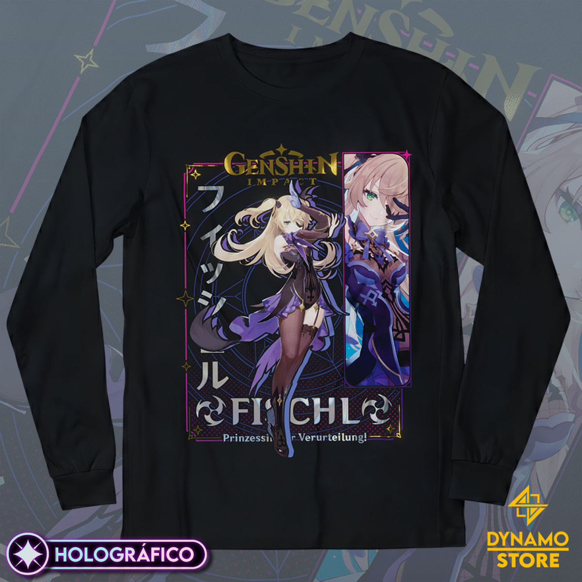 Fischl - Genshin Impact - Polera Manga Larga Holográfica - MYTHRIL PRINT