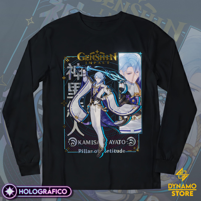 Kamisato Ayato - Genshin Impact - Polera Manga Larga Holográfica - MYTHRIL PRINT