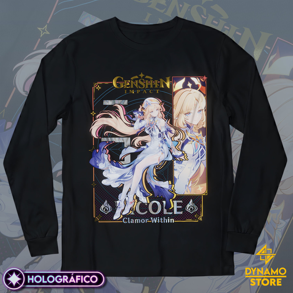 Nicole - Genshin Impact - Polera Manga Larga Holográfica - MYTHRIL PRINT