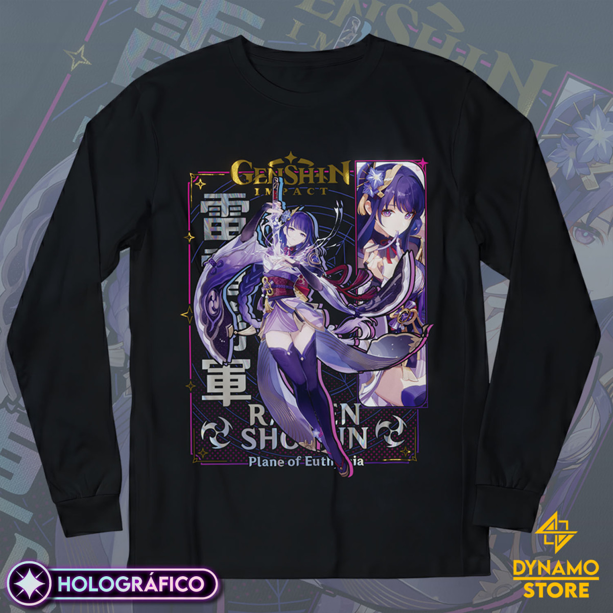 Raiden Shogun - Genshin Impact - Polera Manga Larga Holográfica - MYTHRIL PRINT