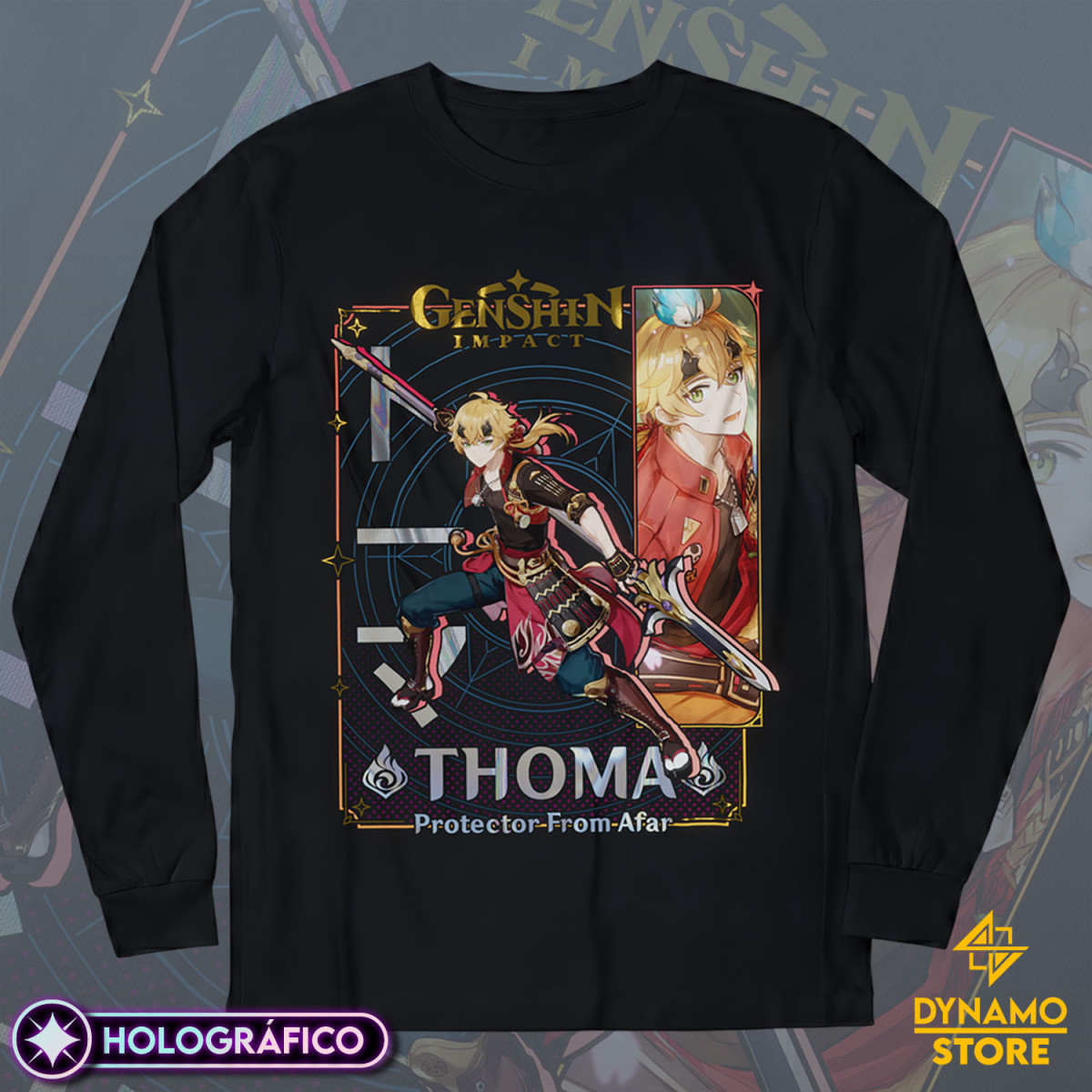 Thoma - Genshin Impact - Polera Manga Larga Holográfica - MYTHRIL PRINT