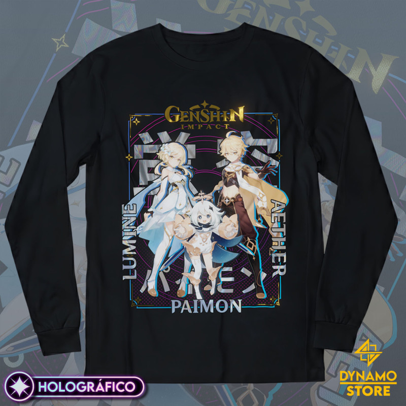 Travellers - Genshin Impact - Polera Manga Larga Holográfica - MYTHRIL PRINT