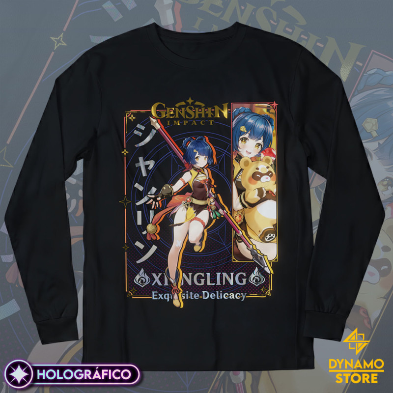Xiangling - Genshin Impact - Polera Manga Larga Holográfica - MYTHRIL PRINT