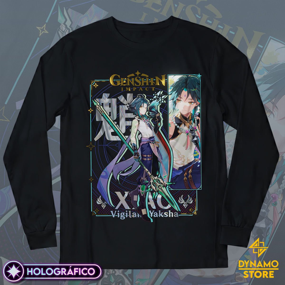 Xiao - Genshin Impact - Polera Manga Larga Holográfica - MYTHRIL PRINT