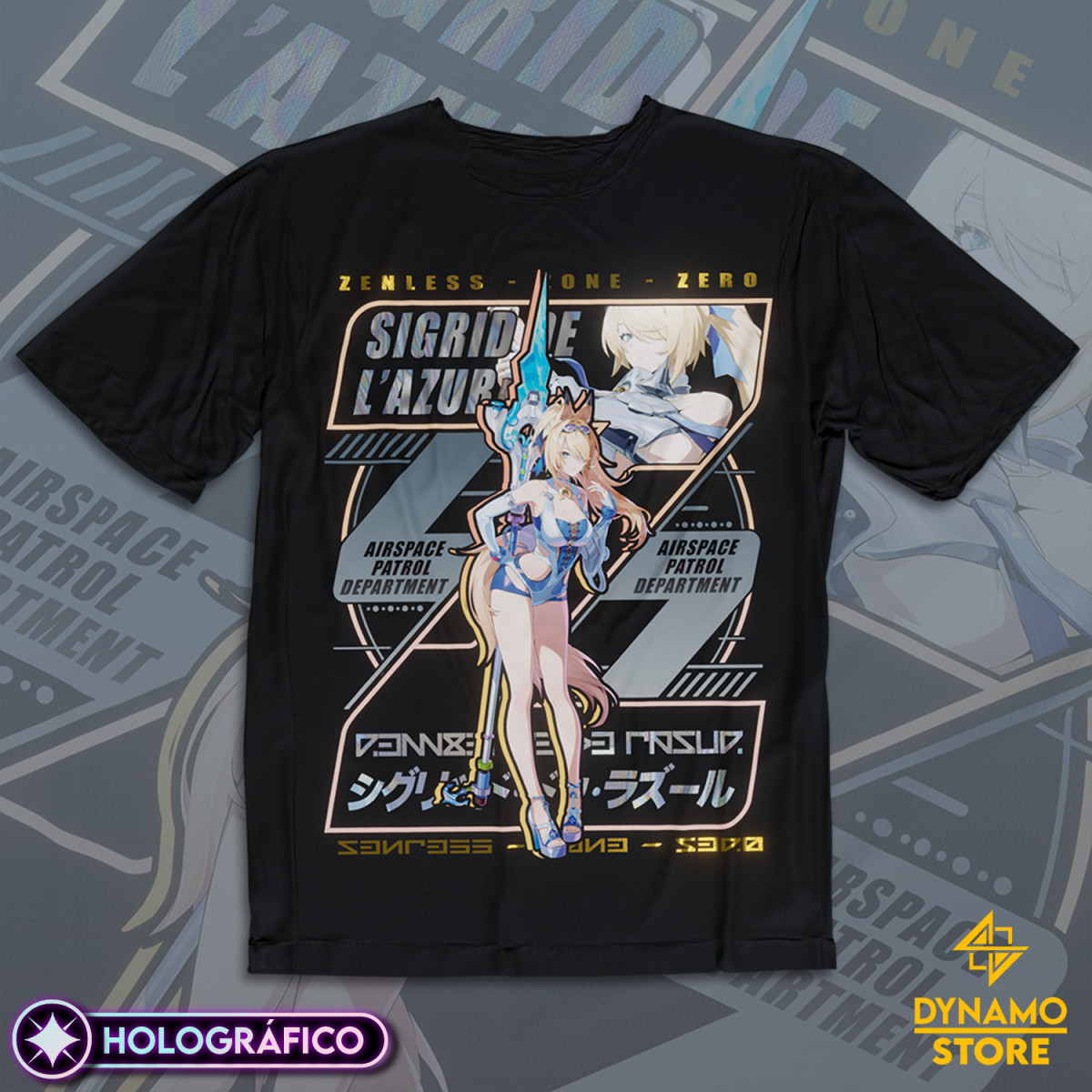 Sigrid de Lazur Majestic Wavechaser - Zenless Zone Zero - Polera Holográfica - MYTHRIL PRINT