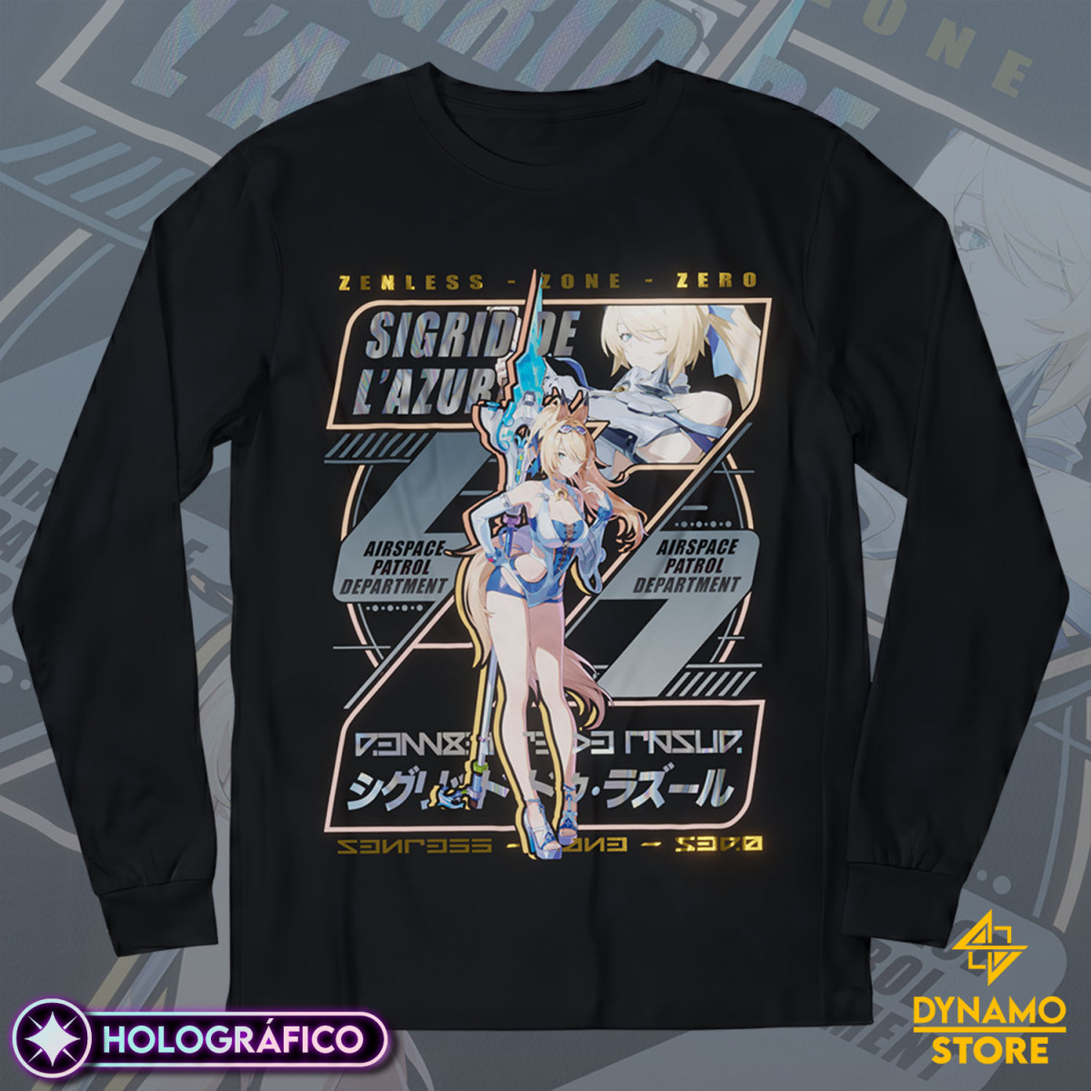 Sigrid de Lazur Majestic Wavechaser - Zenless Zone Zero - Polera Manga Larga Holográfica - MYTHRIL PRINT